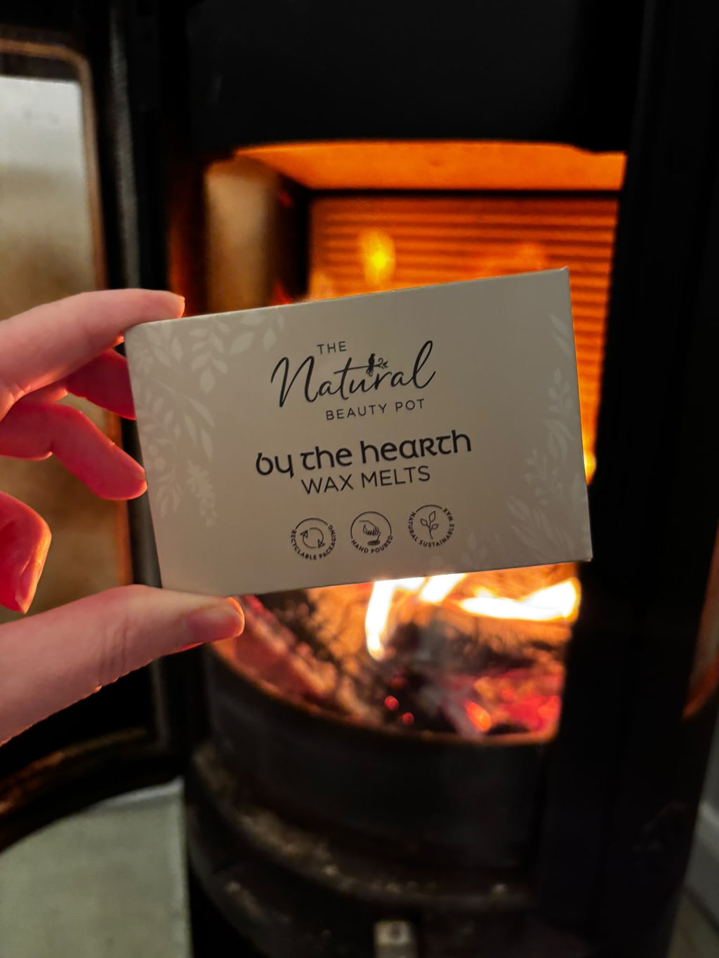 By the Hearth natural Wax Melts made by The Natural Beauty Pot in front of a fire