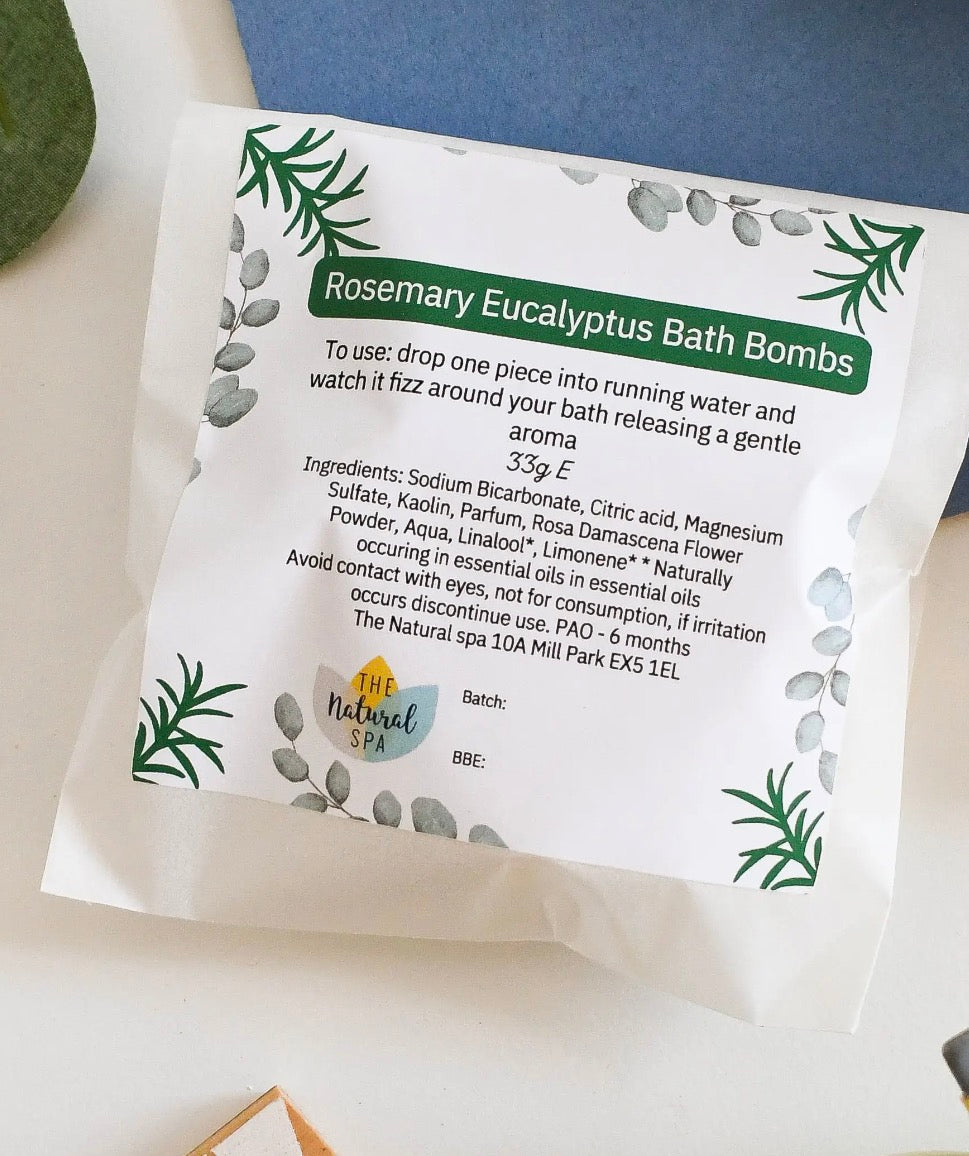 Rosemary Eucalyptus Aromatherapy Bath Bomb | Natural Fizzy Bath Fizzers for Relaxation & Stress Relief | Vegan, Plastic-Free