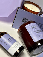 Natural Lavender products including a candle and body oil