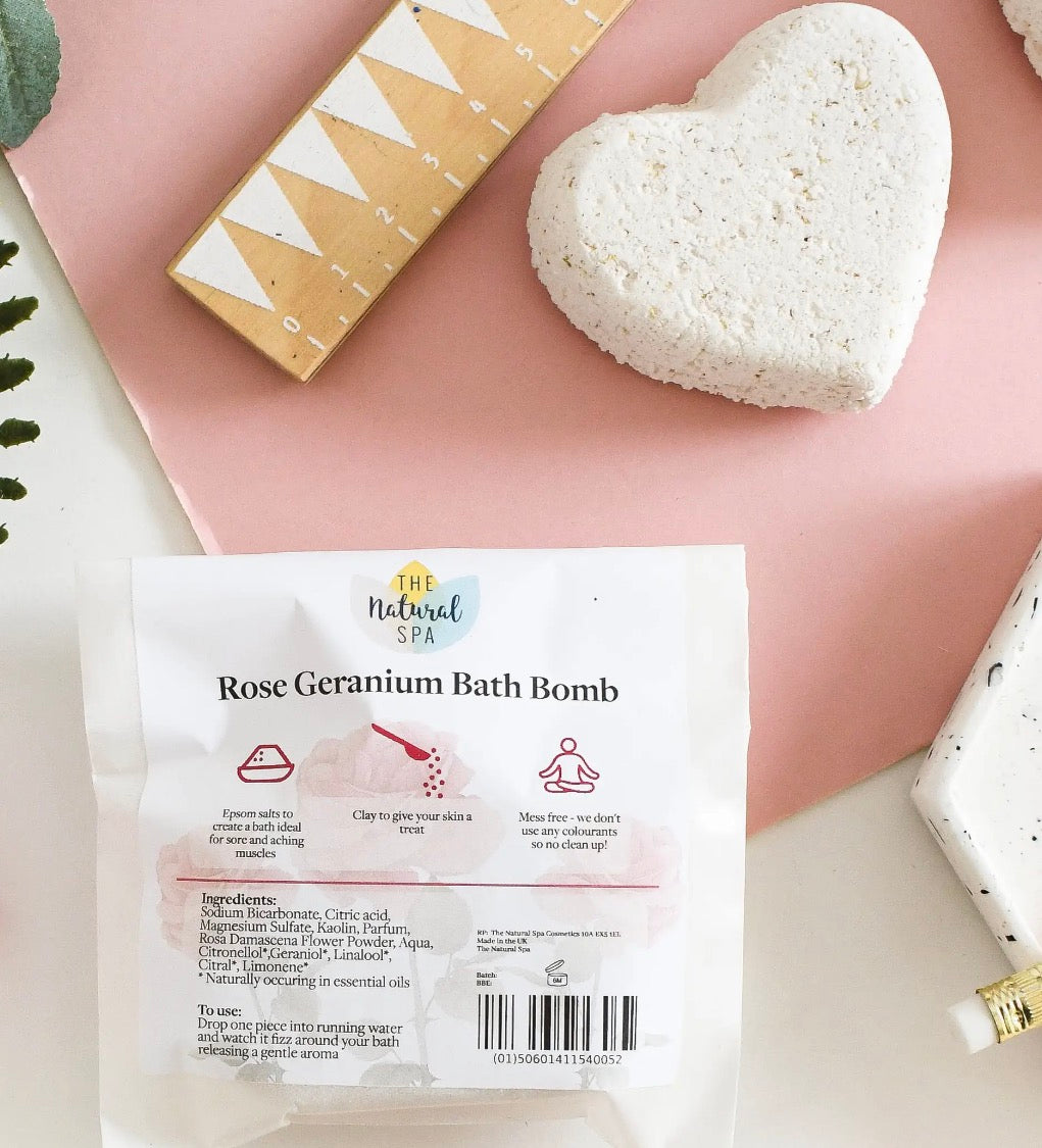 Rose Geranium Aromatherapy Bath Bomb | Natural Relaxing Bath Fizzers for Calm & Rejuvenation | Vegan, Plastic-Free