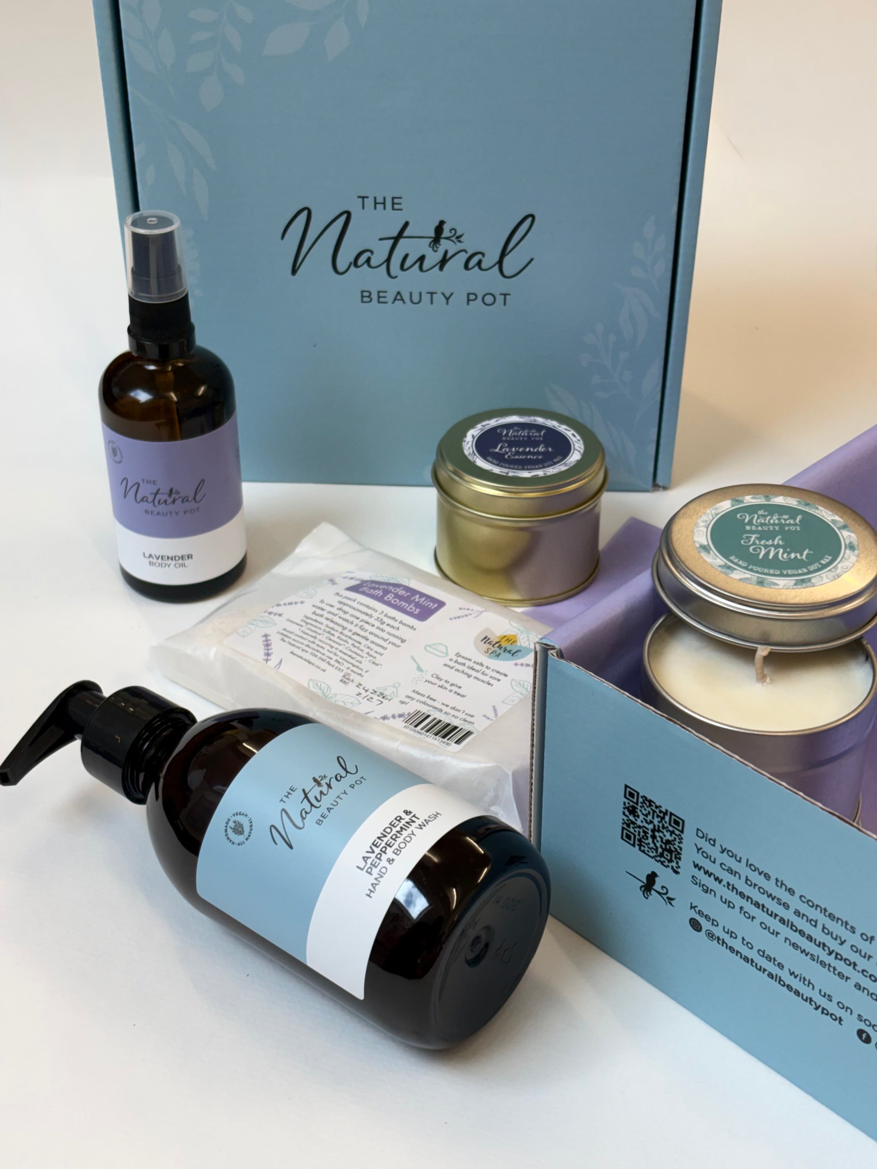 Wellbeing Lavender & Mint Selfcare Gift, Handwash, body oil, candles, bath bombs