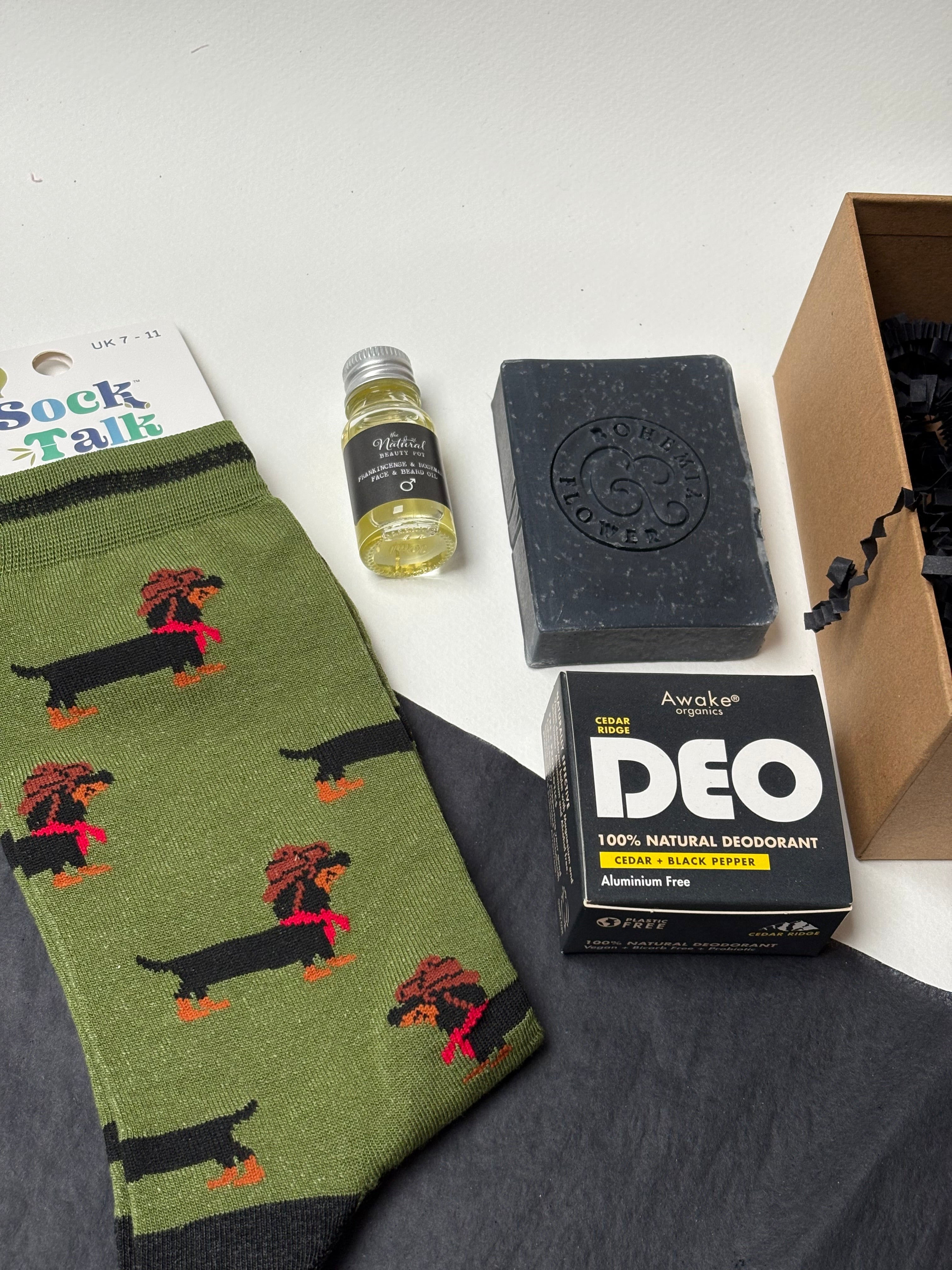 gift for dad socks, soap, deodorant, beard oil