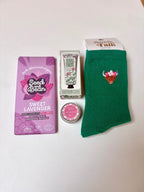 thoughtful gift box, vegan chocolate, grapefruit hand cream, rose lip balm, sustainable cotton socks